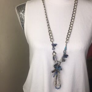 Chico's 32" Statement Necklace Beaded Crystals Chunky Antique Gold Tone Chain